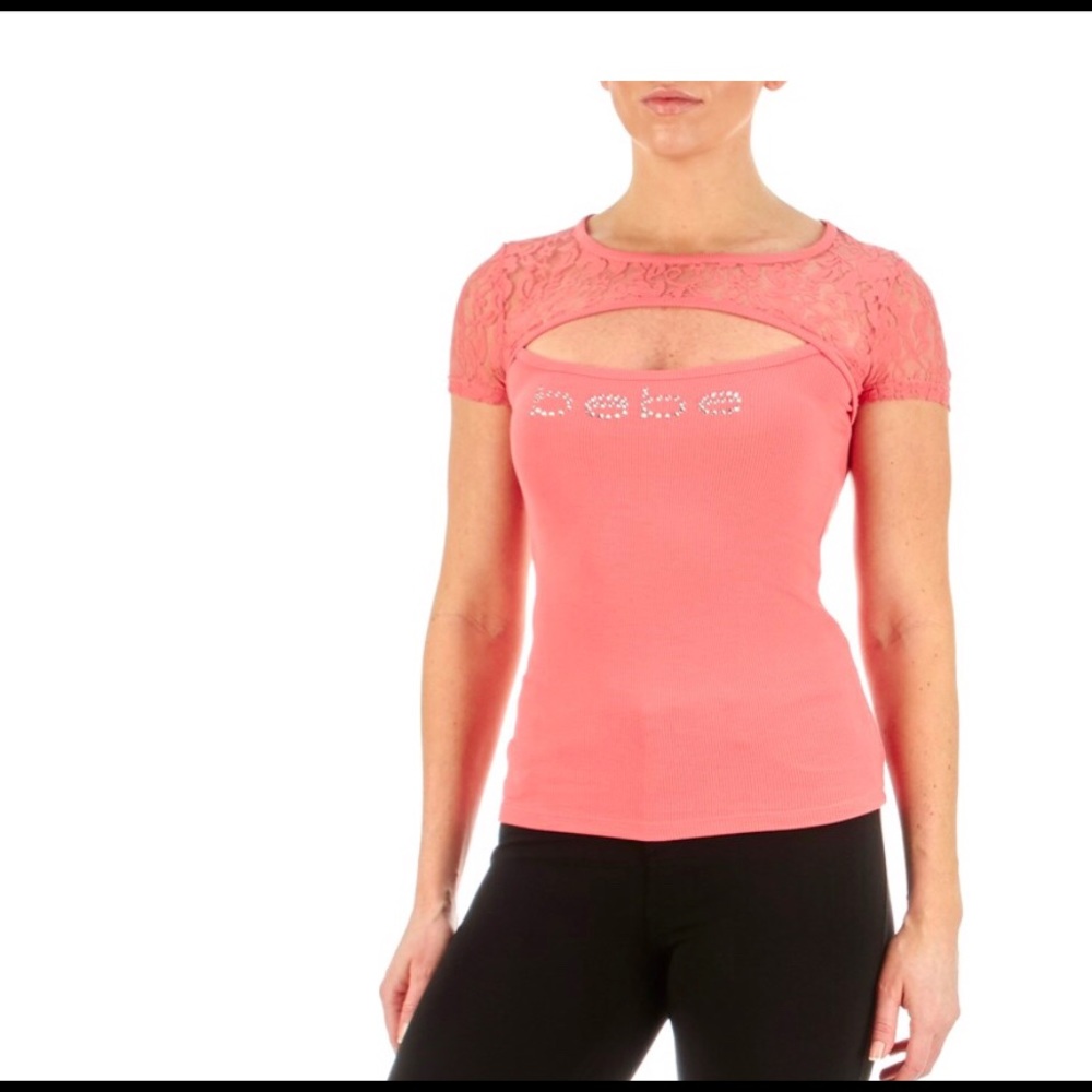 COPY - Bebe rhinestone logo mesh tee shirt